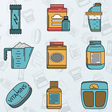 Sport supplements flat icons vector collection