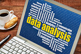 data analysis word cloud on laptop