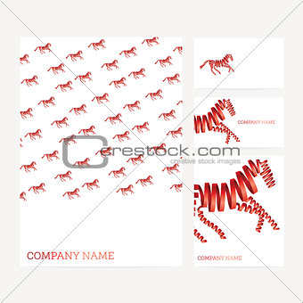 Set of business card and invitation card templates with red hors