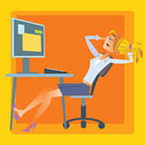 girl office resting computer