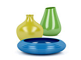 Colorful vases and bowl