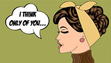 pop art cute retro woman in comics style with message