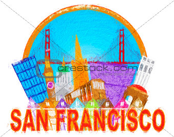 San Francisco Abstract Skyline Golden Gate Bridge Impressionist 