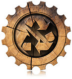 Recycle Symbol on Wooden Gear