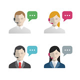 Support and call center avatar flat icons. Male and female.
