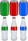 Soda Cola Aluminium Cans Glass Bottles Three Colors