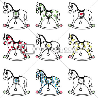 Rocking horse icons set