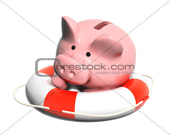 Piggy bank and lifebuoy