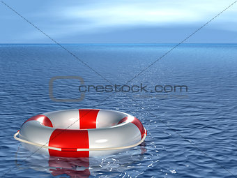 Lifebuoy, floating on sea