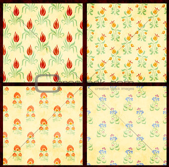 Set of floral backgrounds with paper texture