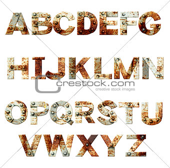 Alphabet - letters from rusty metal with rivets