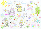 Vector sketches with princesses and fairy