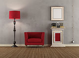 Vintage room with red armchairs