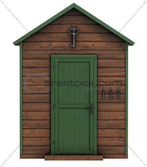 Wooden garden shed on white background