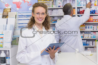 Pharmacist using tablet pc