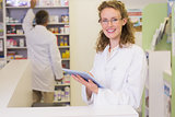 Pharmacist using tablet pc