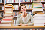 Thoughtful teacher at library