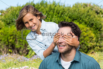 Father and son having fun