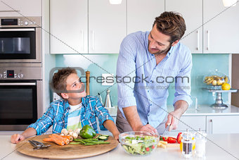 Happy family preparing lunch together