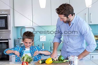 Happy family preparing lunch together