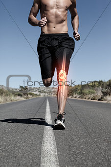 Highlighted knee bone of running man