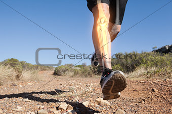 Highlighted leg bones of jogging man