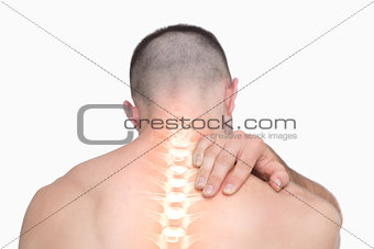 Highlighted shoulder pain of man