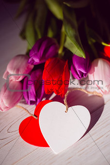Bunch of tulips and heart card