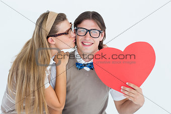 Smiling geeky hipster and his girlfriend