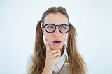 Female geeky hipster looking confused
