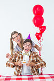 Geeky hipsters celebrating birthday