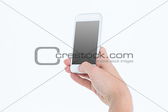 Woman showing smartphone