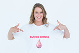 Blood donor showing her t-shirt