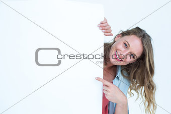 Woman holding poster