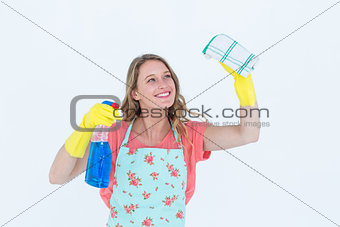 Smiling woman cleaning