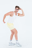 Geeky hipster posing in sportswear