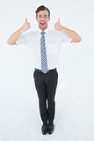 Happy geeky businessman with thumbs up