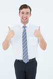 Happy geeky businessman with thumbs up