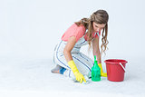 Hipster woman cleaning the ground