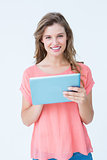 Happy hipster holding tablet pc
