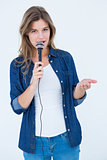 Woman singing with a microphone