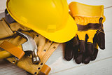 Hard hat and protective gloves