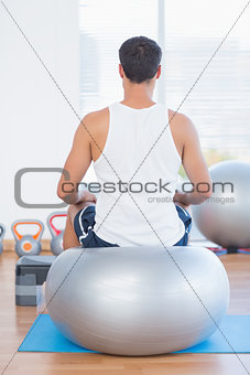 Man sitting on exercise ball