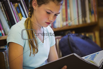 Little girl reading on library floor