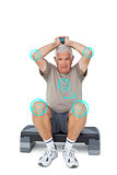 Composite image of full length portrait of a senior man exercising