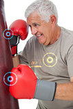 Composite image of portrait of a determined senior boxer