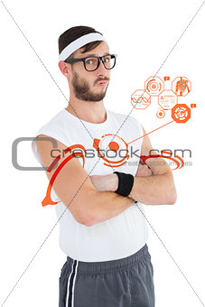Composite image of geeky hipster posing in sportswear