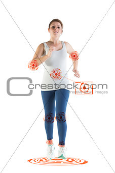 Composite image of full length of a young woman running