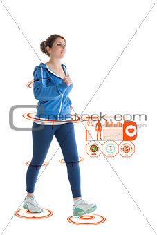 Composite image of full length of a young woman walking