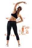 Composite image of fit brunette stretching rear view
